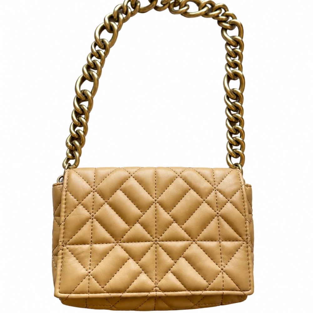 Zara mustard yellow faux leather quilted shoulder bag